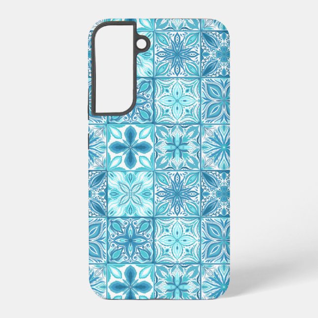 Ornate tiles in blue and white samsung galaxy s22+ case (Back)
