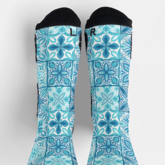 Ornate tiles in blue and white socks (Top)