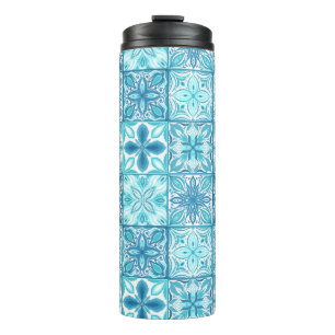 Ornate tiles in blue and white thermal tumbler