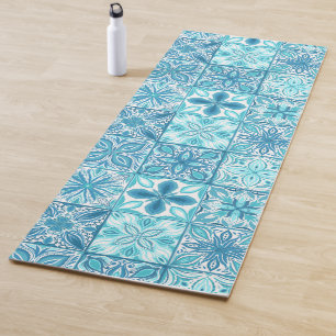 Ornate tiles in blue and white yoga mat