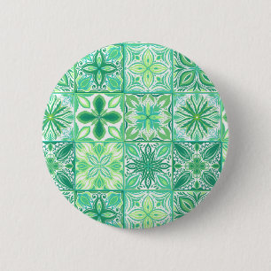 Ornate tiles in green and white 6 cm round badge