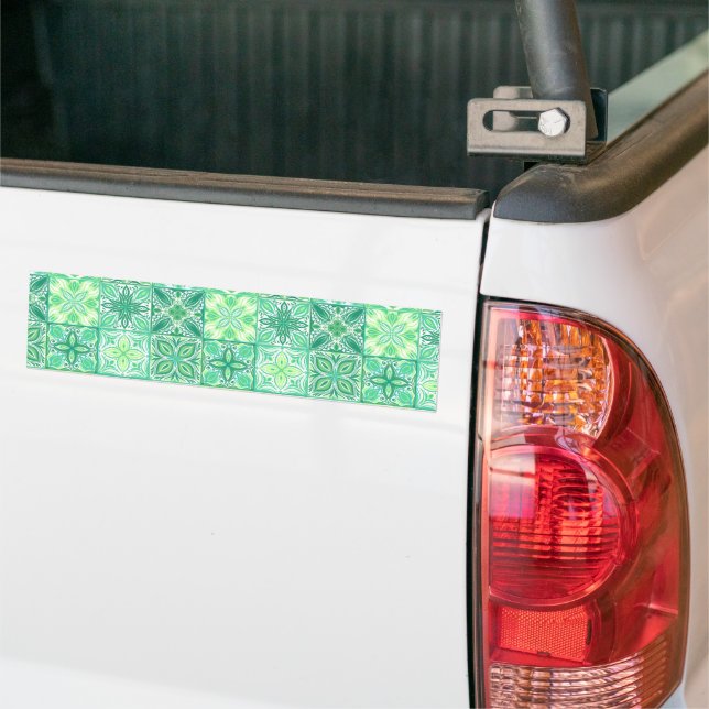 Ornate tiles in green and white bumper sticker (On Truck)