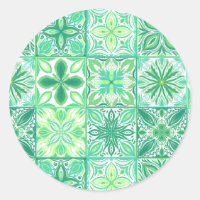 Ornate tiles in green and white