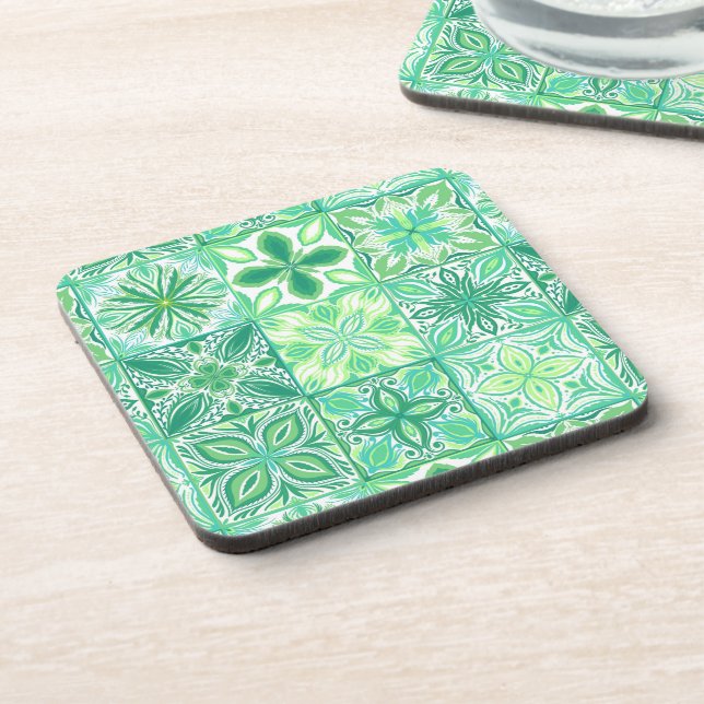 Ornate tiles in green and white coaster (Left Side)