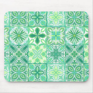 Ornate tiles in green and white mouse mat