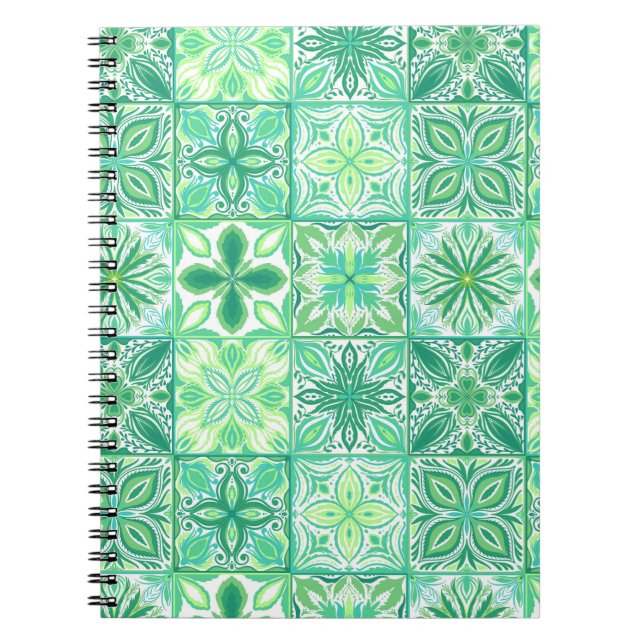 Ornate tiles in green and white notebook (Front)