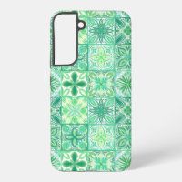 Ornate tiles in green and white