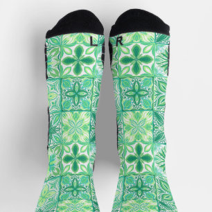 Ornate tiles in green and white socks
