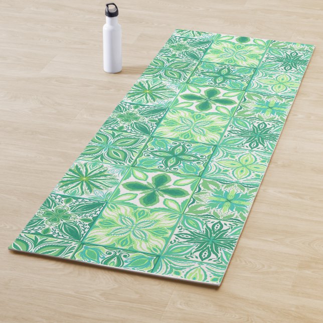 Ornate tiles in green and white yoga mat (In Situ)