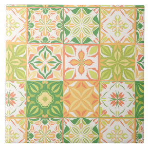 Ornate tiles in green and yellow