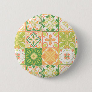 Ornate tiles in green and yellow 6 cm round badge