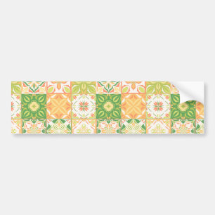 Ornate tiles in green and yellow bumper sticker