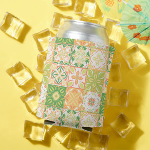 Ornate tiles in green and yellow can cooler