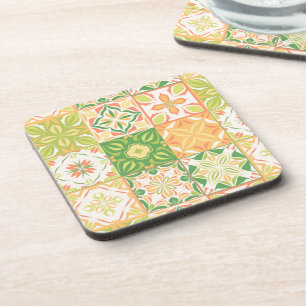 Ornate tiles in green and yellow coaster