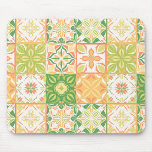 Ornate tiles in green and yellow mouse mat