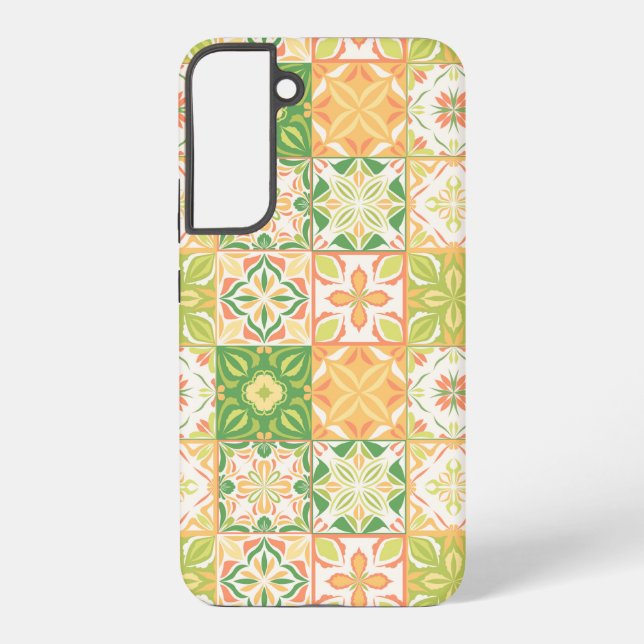Ornate tiles in green and yellow samsung galaxy s22+ case (Back)