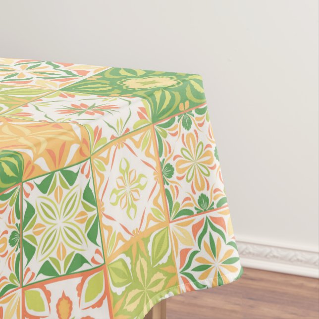 Ornate tiles in green and yellow tablecloth (In Situ)