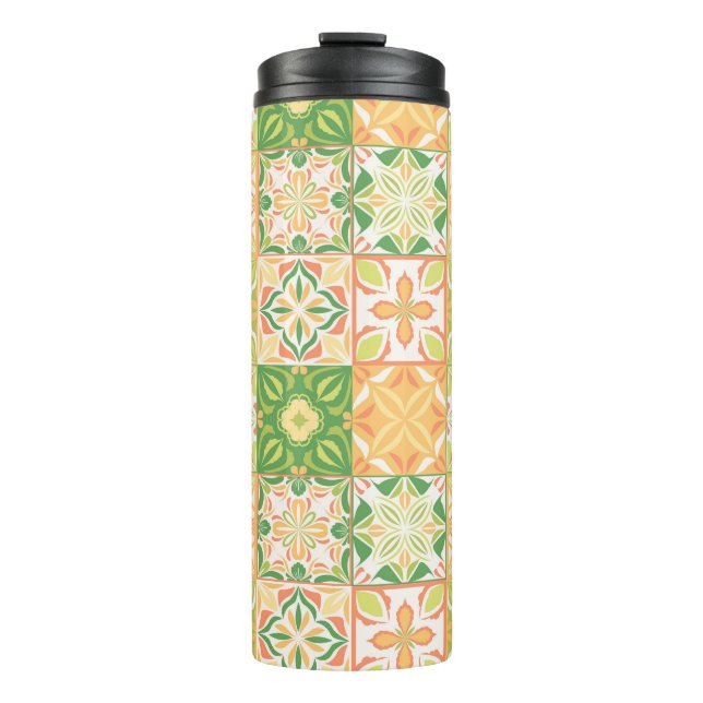 Ornate tiles in green and yellow thermal tumbler (Front)
