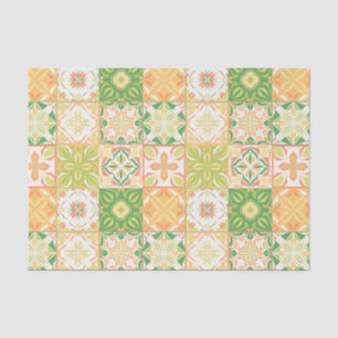 Ornate tiles in green and yellow tissue paper