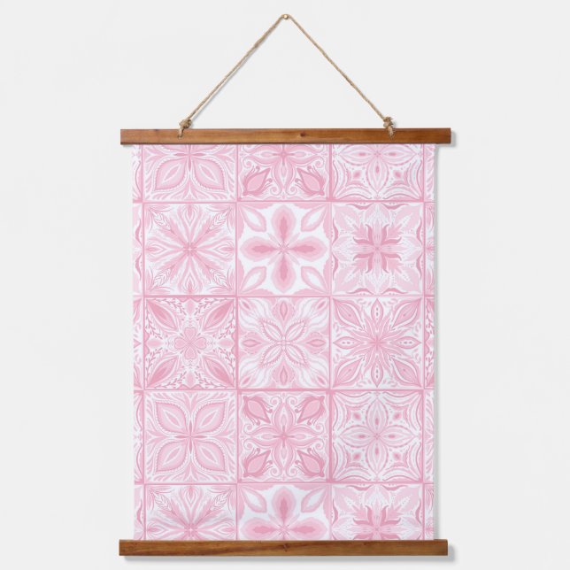 Ornate tiles in pink  hanging tapestry (Front)