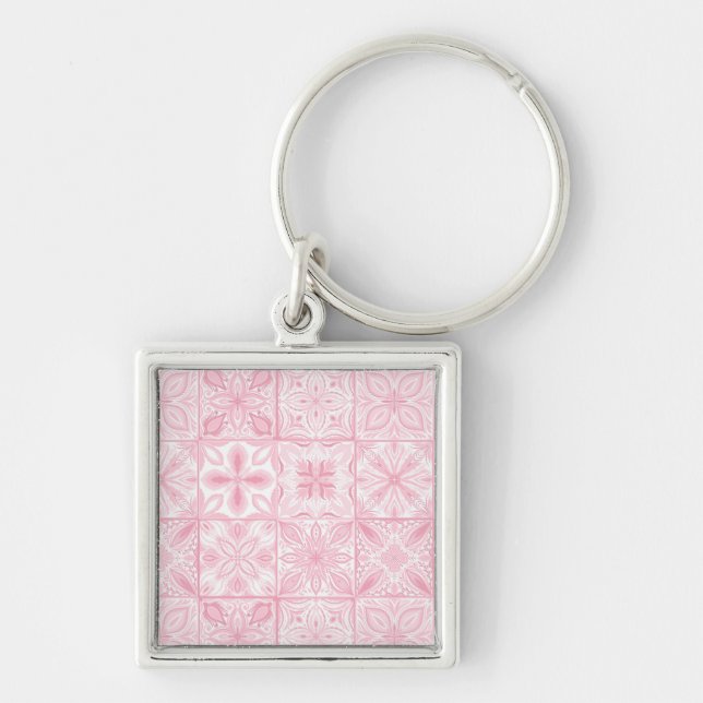 Ornate tiles in pink  key ring (Front)