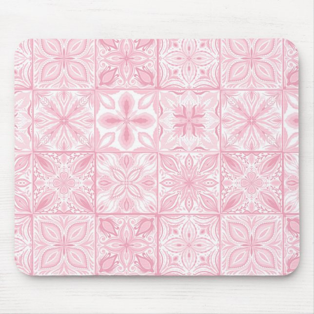 Ornate tiles in pink  mouse mat (Front)