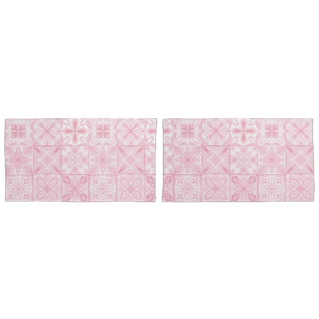 Ornate tiles in pink  pillowcase (Front-Set)