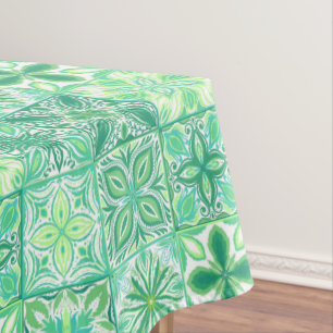 Ornate tiles in pink  tablecloth