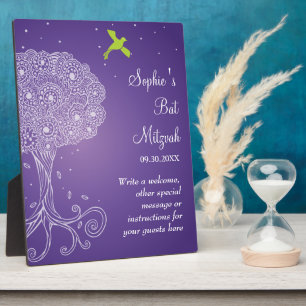 Ornate Tree of Life Purple Bat Mitzvah Plaque