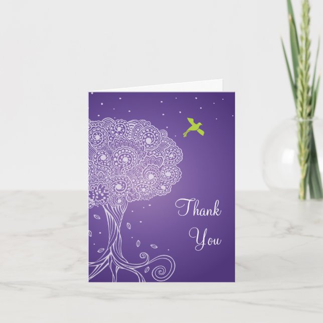 Ornate Tree of Life Purple Bat Mitzvah Thank You (Front)