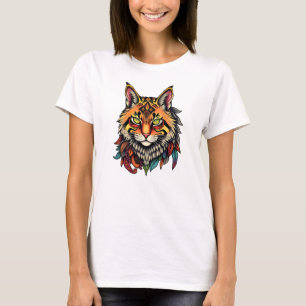 Ornate Tribal Cat Hoodie with Colourful Feather T-Shirt