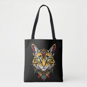Ornate Tribal Wildcat with Colourful Detai Tote Bag