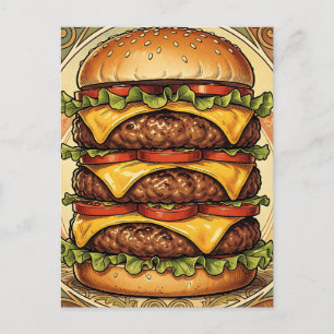 Ornate Triple Cheeseburger Postcard
