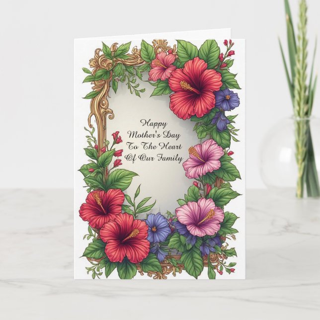 Ornate Tropical Hibiscus Floral Frame Card (Front)