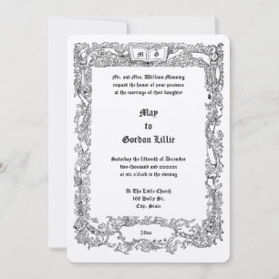 Ornate Victorian Era Floral Foliage Banner Wedding Invitation