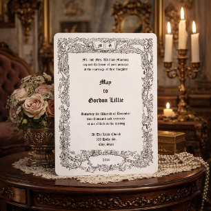 Ornate Victorian Era Floral Foliage Banner Wedding Invitation