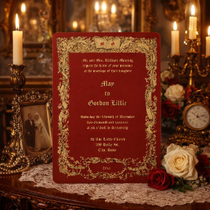 Ornate Victorian Era Floral Foliage Banner Wedding Invitation