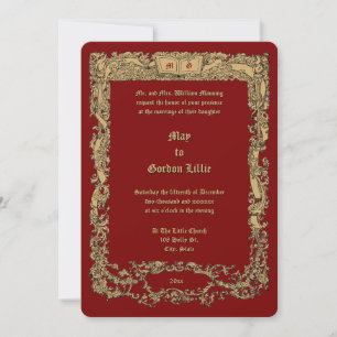 Ornate Victorian Era Floral Foliage Banner Wedding Invitation