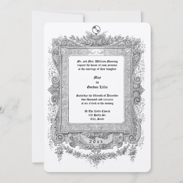Ornate Victorian Era Scroll Frame Border Wedding Invitation (Front)