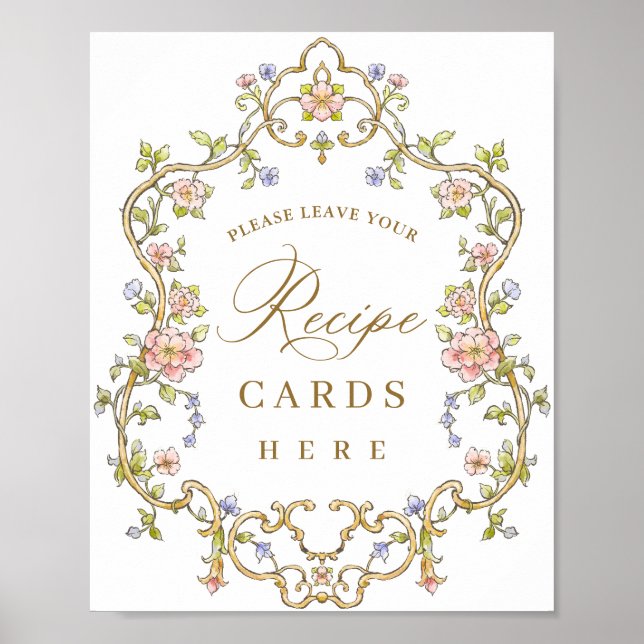 Ornate Victorian Grace Floral Recipe Cards Sign (Front)