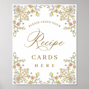 Ornate Victorian Grace Floral Recipe Cards Sign