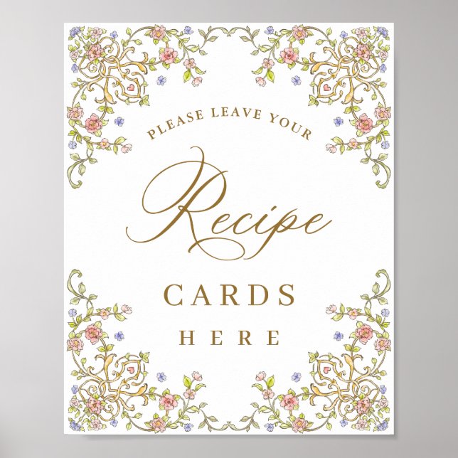 Ornate Victorian Grace Floral Recipe Cards Sign (Front)