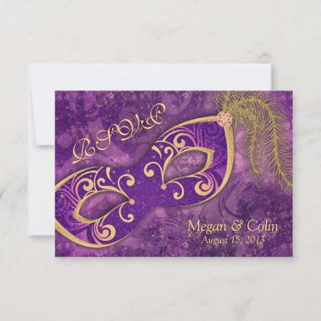 Ornate Victorian Masquerade Ball Wedding RSVP (Front)