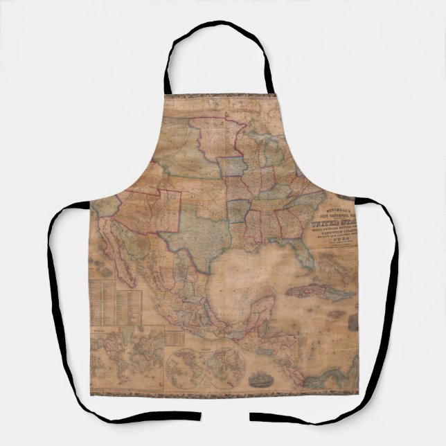 Ornate Victorian US Map on Aged Parchment Apron (Front)