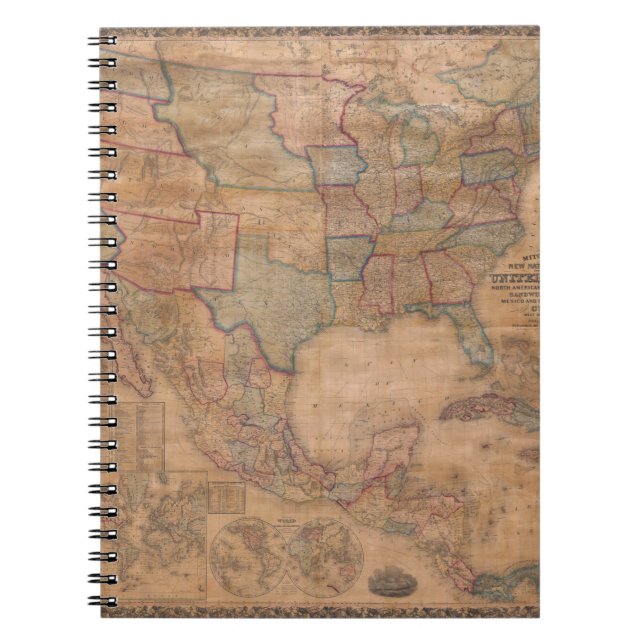 Ornate Victorian US Map on Aged Parchment Notebook (Front)