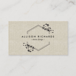 Ornate Vine and Leaf Emblem on Linen Business Card