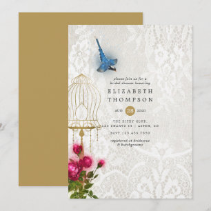 Ornate Vintage Birdcage Lace Bridal Shower Invitation