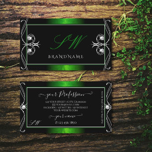 Ornate Vintage Black Green Sparkle Jewels Monogram Business Card