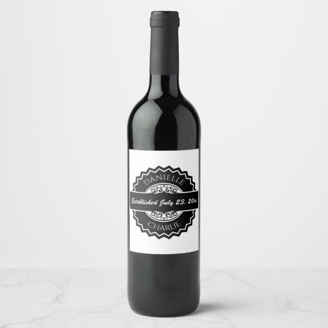 Ornate Vintage Black White Seal Wine Label (Front)