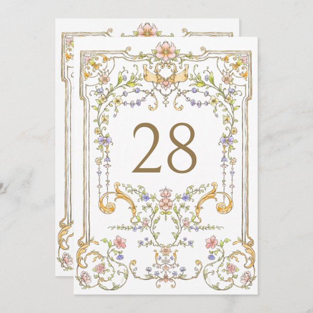 Ornate Vintage Boho Flowers Wedding Table Number (Front/Back)